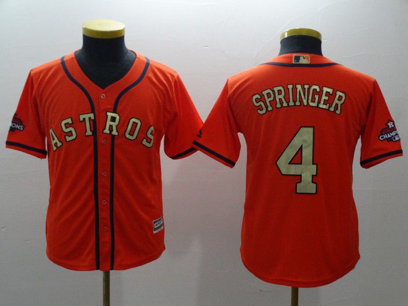 Youth Houston Astros #4 Springer Orange Champion Edition MLB Jerseys->youth mlb jersey->Youth Jersey